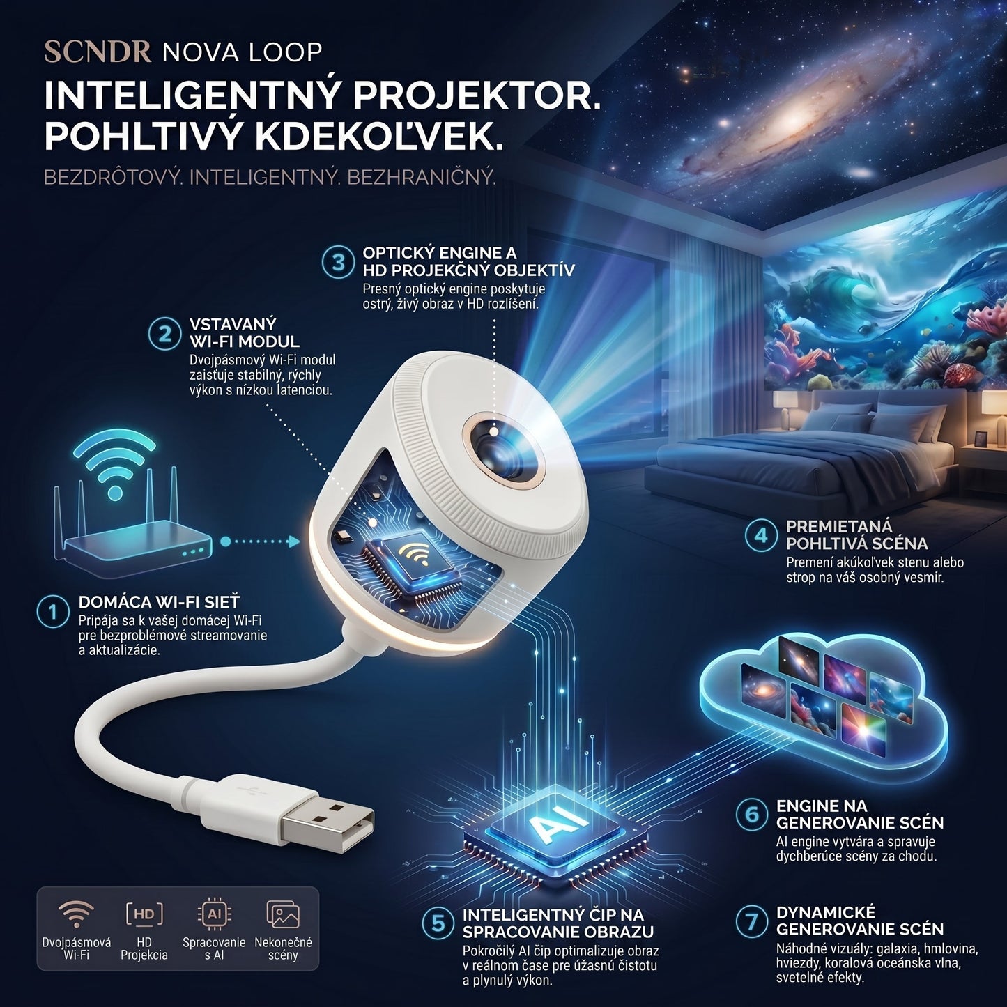 ⏰ Posledný deň akcie! 🔥 – 𝑺𝑪𝑵𝑫𝑹® Nočný projektor – Inteligentný holografický projektor hviezd 🌙